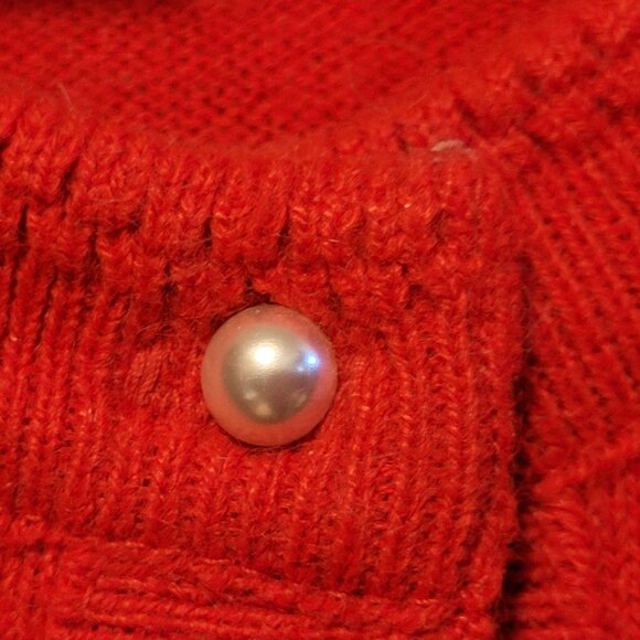 Vintage Red Cardigan Womens Large Pearl Buttons 60s 70s Retro Designers Original - Picture 3 of 8